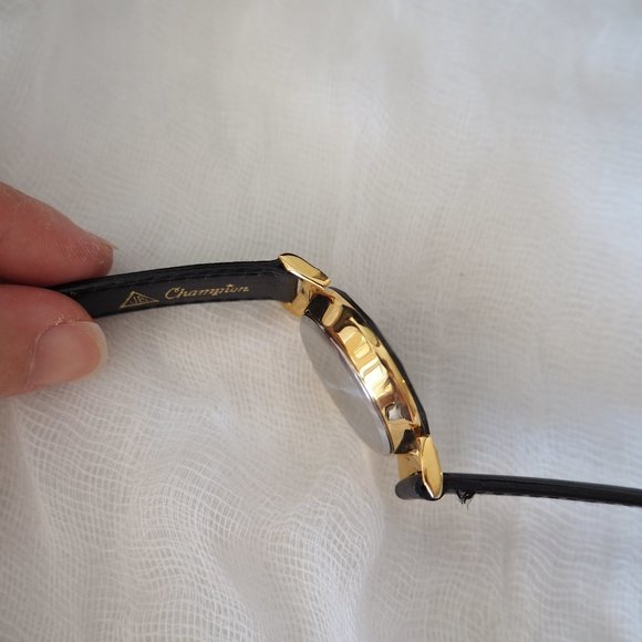 Pierre Nicol gold crystal lug faceted black leather watch - Picture 13 of 14